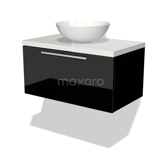Modulo Plato Vanity units for countertop basin | 80 cm High-gloss black Flat front High-gloss white worktop 1 drawer BMK11-00954