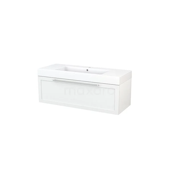Modulo+ Vanity units with basin | 120 cm High-gloss white Frame front Mineral marble 1 drawer BMP002047 White floating bathroom unit with integrated vanity unit with basin, sleek design and spacious storage drawer, ideal for a modern bathroom.