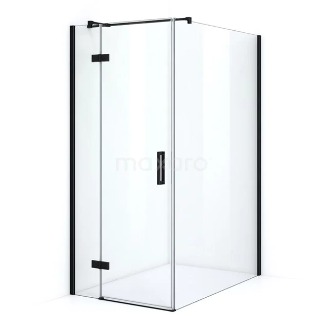 Pearl Shower cabin | 130x90 cm Matte black Clear glass Pivot door Rectangle CPB1363310M Modern glass shower enclosure, black frame, corner model, sleek design for stylish bathroom.