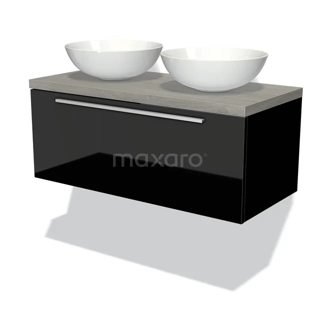 Modulo Plato Vanity units for countertop basin | 100 cm High-gloss black Flat front Grey oak worktop 1 drawer BMK11-01017