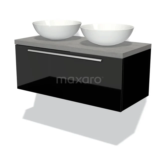 Modulo Plato Vanity units for countertop basin | 100 cm High-gloss black Flat front Light grey concrete worktop 1 drawer BMK11-01020