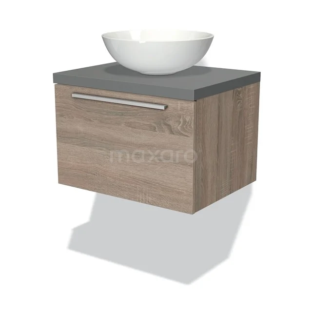 Modulo Plato Vanity units for countertop basin | 60 cm Oak Flat front Mid grey worktop 1 drawer BMK11-01067