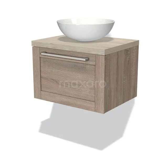 Wooden bathroom unit with drawers and white countertop wash basin, compact design, ideal for modern bathroom spaces.