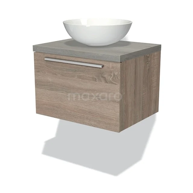 Modulo Plato Vanity units for countertop basin | 60 cm Oak Flat front Grey oak worktop 1 drawer BMK11-01085