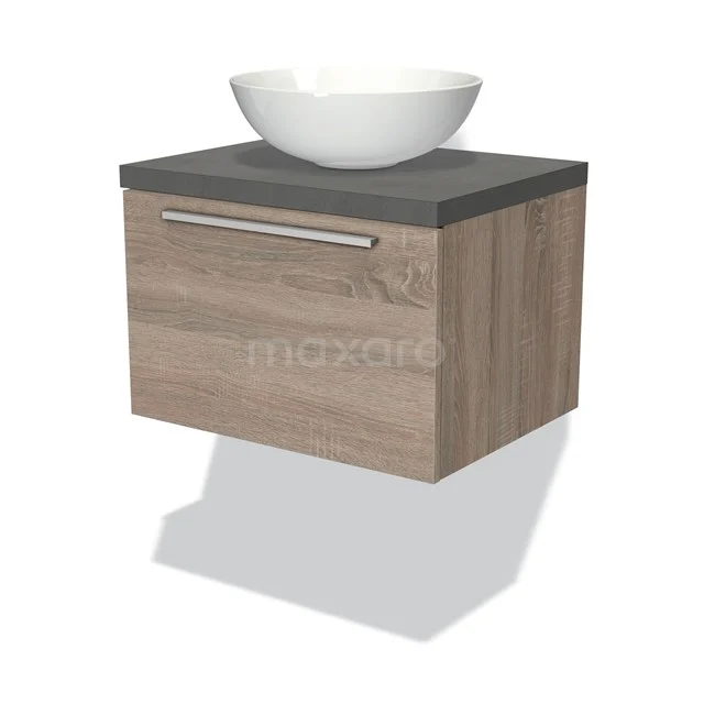 Modulo Plato Vanity units for countertop basin | 60 cm Oak Flat front Dark grey concrete worktop 1 drawer BMK11-01089
