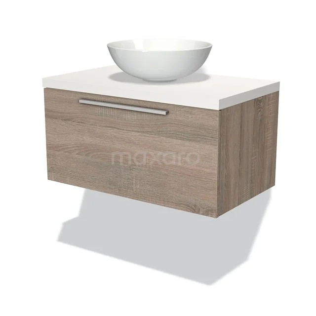 Holz schwebendes Badmöbel mit Schublade, weißem Waschbecken und Waschtischplatte, modernes Design für stilvolle Badezimmergestaltung.