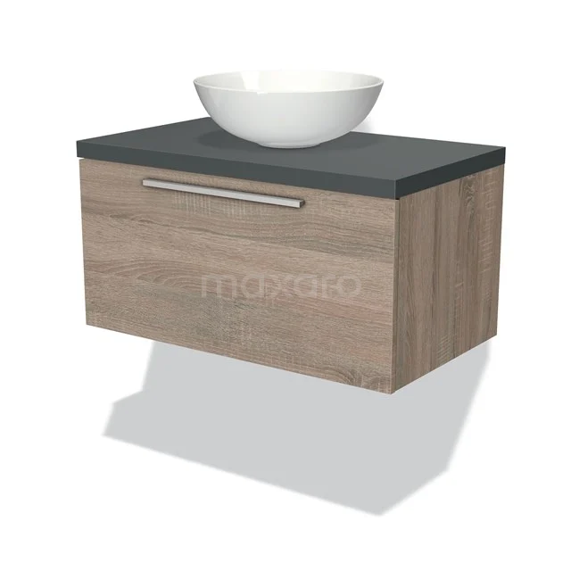 Modulo Plato Vanity units for countertop basin | 80 cm Oak Flat front Dark grey worktop 1 drawer BMK11-01099
