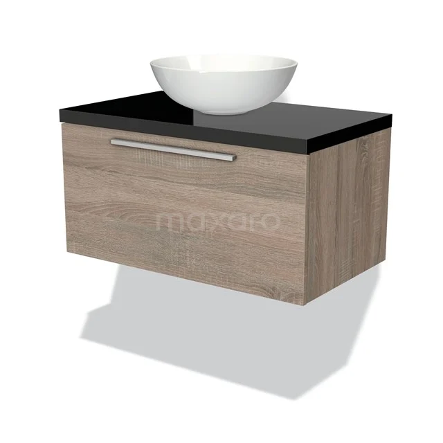 Modulo Plato Vanity units for countertop basin | 80 cm Oak Flat front High-gloss black worktop 1 drawer BMK11-01101