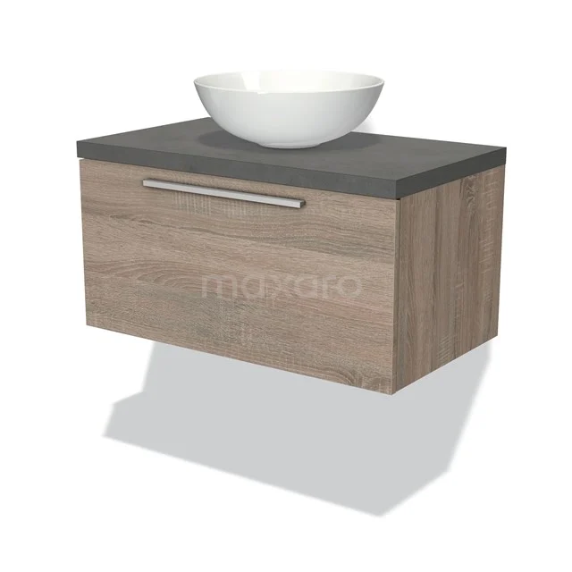 Modulo Plato Vanity units for countertop basin | 80 cm Oak Flat front Dark grey concrete worktop 1 drawer BMK11-01115