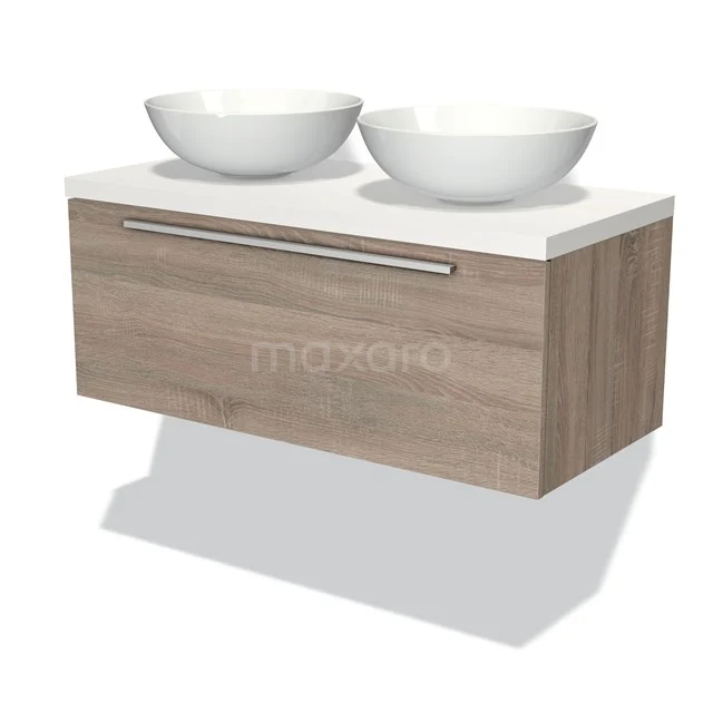 Modulo Plato Vanity units for countertop basin | 100 cm Oak Flat front Matte white worktop 1 drawer BMK11-01123