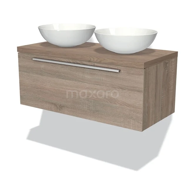Modulo Plato Vanity units for countertop basin | 100 cm Oak Flat front Mid brown oak worktop 1 drawer BMK11-01133