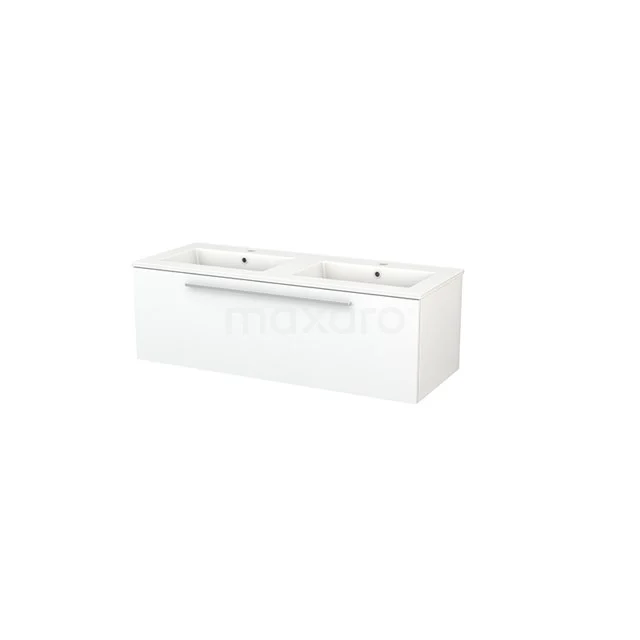 Modulo+ Vanity units with basin | 120 cm Matte white Flat front Ceramic 1 drawer BMP002075 White double basin with cabinet, modern design, glossy finish, ideal for stylish bathroom storage.