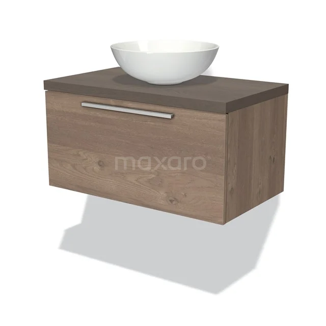 Modulo Plato Vanity units for countertop basin | 80 cm Mid brown oak Flat front Dark brown oak worktop 1 drawer BMK11-01421