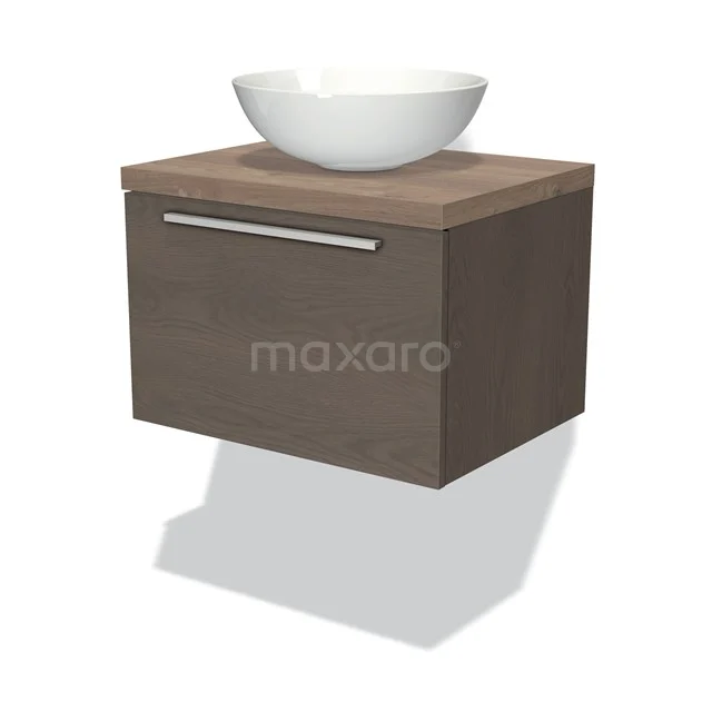 Hölzernes schwebendes Badezimmermöbel mit Schublade, modernes Design und weißem Aufsatzwaschbecken, perfekt für eine stilvolle Badezimmergestaltung.