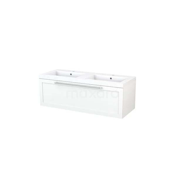 White bathroom unit with double basin, sleek design, soft-close drawer and high-gloss finish for a modern bathroom.