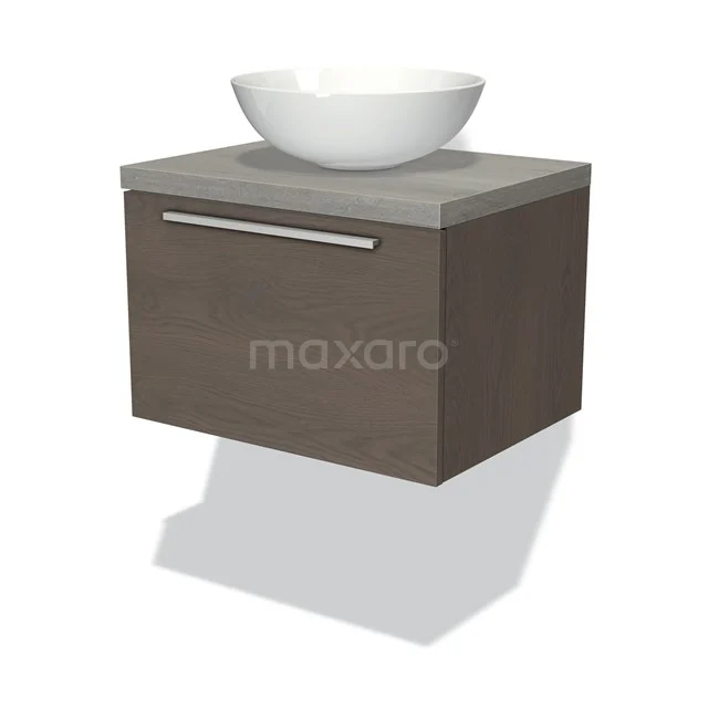 Modulo Plato Vanity units for countertop basin | 60 cm Dark brown oak Flat front Grey oak worktop 1 drawer BMK11-01501