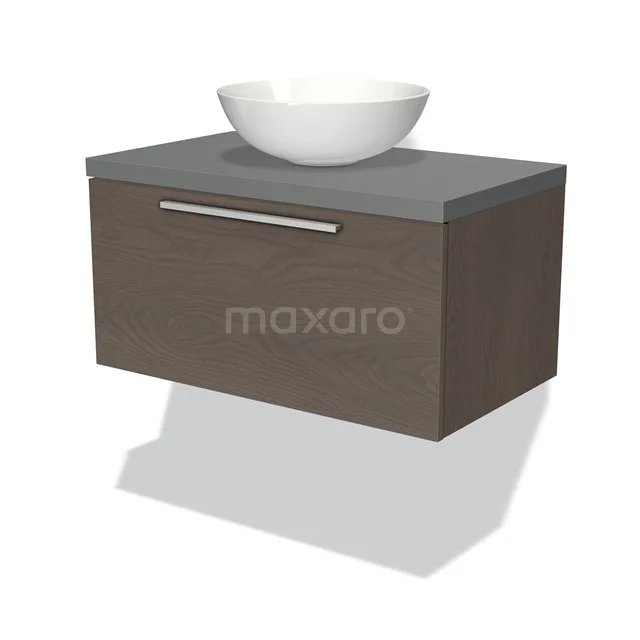 Modulo Plato Vanity units for countertop basin | 80 cm Dark brown oak Flat front Mid grey worktop 1 drawer BMK11-01509