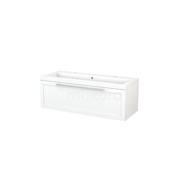 White rectangular hanging bathroom unit with drawers and sleek design, ideal for modern bathrooms.