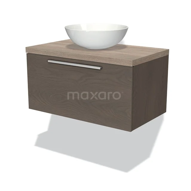 Modulo Plato Vanity units for countertop basin | 80 cm Dark brown oak Flat front Oak worktop 1 drawer BMK11-01519