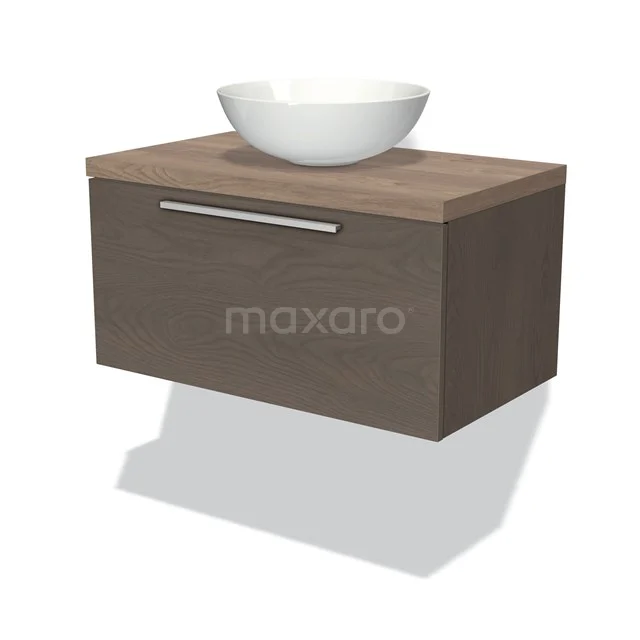 Modulo Plato Vanity units for countertop basin | 80 cm Dark brown oak Flat front Mid brown oak worktop 1 drawer BMK11-01525