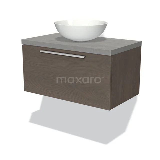 Modulo Plato Vanity units for countertop basin | 80 cm Dark brown oak Flat front Light grey concrete worktop 1 drawer BMK11-01529