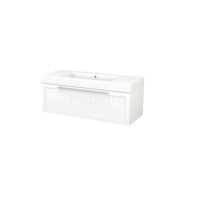 White floating bathroom unit with soft-close drawer and integrated vanity units with basin, sleek finish for modern bathrooms.