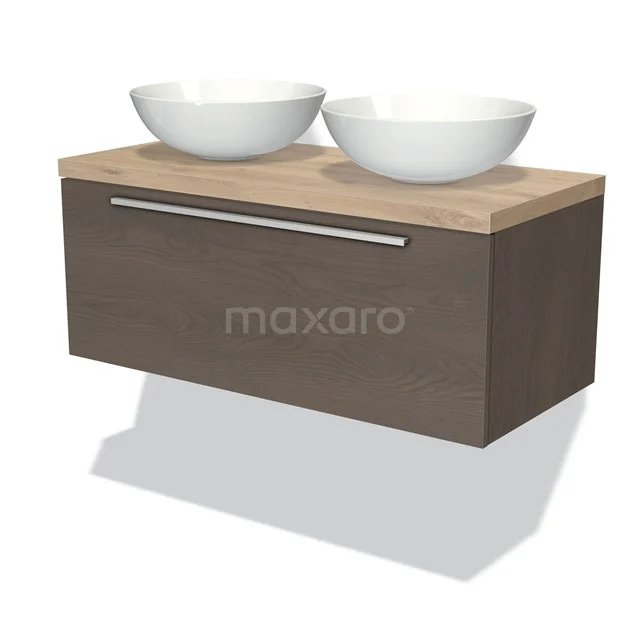 Modulo Plato Vanity units for countertop basin | 100 cm Dark brown oak Flat front Light brown oak worktop 1 drawer BMK11-01549