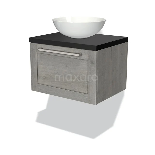 Modulo Plato Vanity units for countertop basin | 60 cm Grey oak Frame front Matte black worktop 1 drawer BMK11-01586