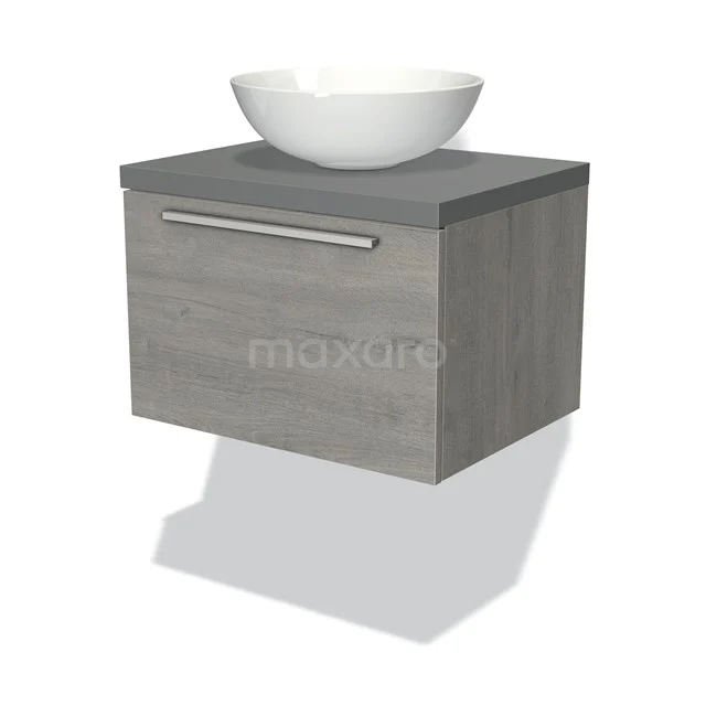 Modulo Plato Vanity units for countertop basin | 60 cm Grey oak Flat front Mid grey worktop 1 drawer BMK11-01587