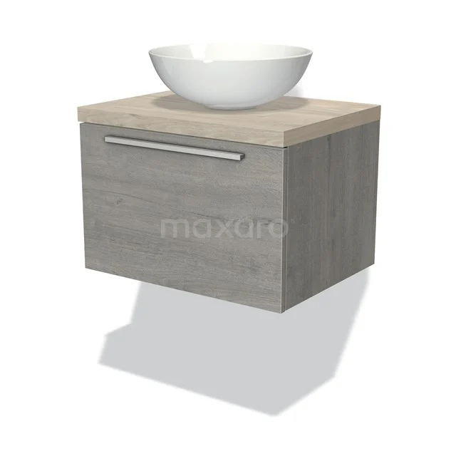 Modulo Plato Vanity units for countertop basin | 60 cm Grey oak Flat front Light grey oak worktop 1 drawer BMK11-01599