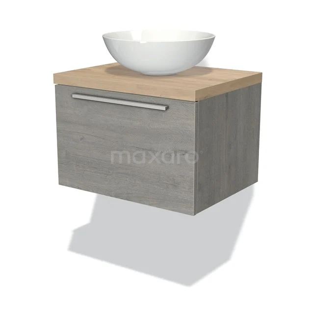 Modulo Plato Vanity units for countertop basin | 60 cm Grey oak Flat front Light brown oak worktop 1 drawer BMK11-01601
