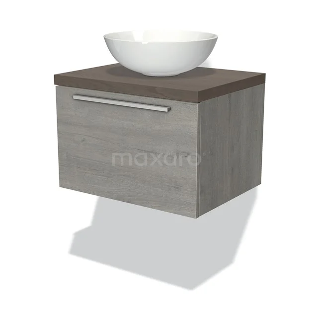 Modulo Plato Vanity units for countertop basin | 60 cm Grey oak Flat front Dark brown oak worktop 1 drawer BMK11-01605