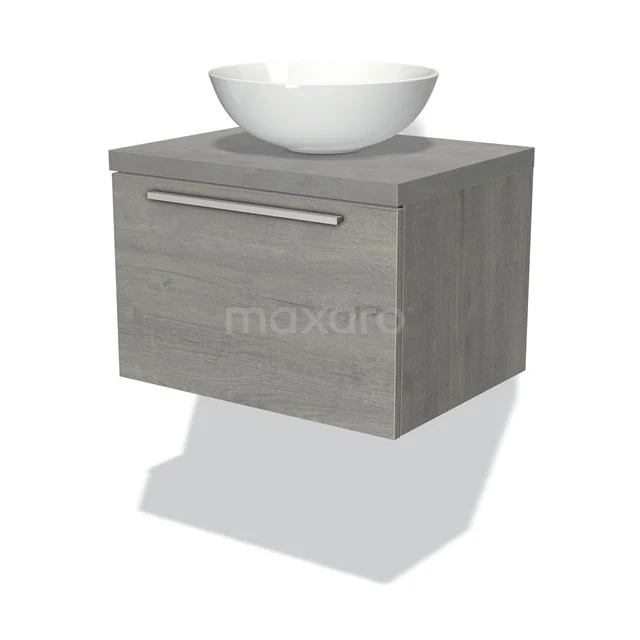 Modulo Plato Vanity units for countertop basin | 60 cm Grey oak Flat front Light grey concrete worktop 1 drawer BMK11-01607