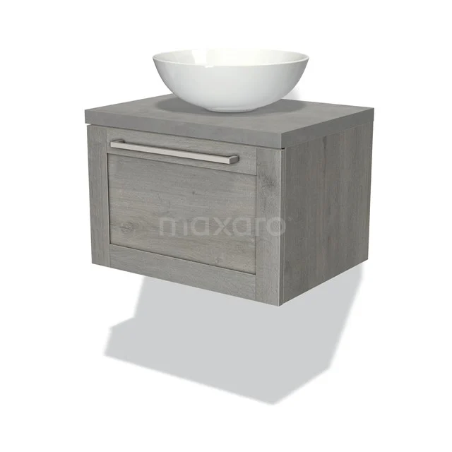 Modulo Plato Vanity units for countertop basin | 60 cm Grey oak Frame front Light grey concrete worktop 1 drawer BMK11-01608