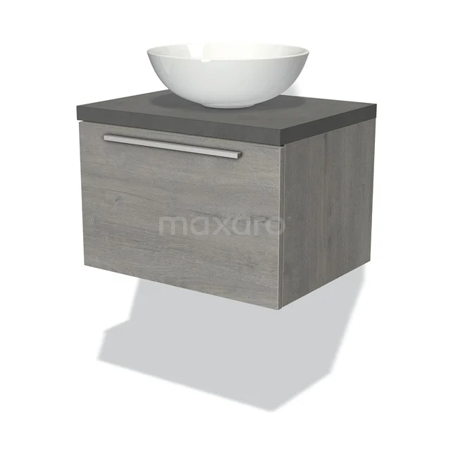 Modulo Plato Vanity units for countertop basin | 60 cm Grey oak Flat front Dark grey concrete worktop 1 drawer BMK11-01609