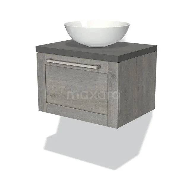 Modulo Plato Vanity units for countertop basin | 60 cm Grey oak Frame front Dark grey concrete worktop 1 drawer BMK11-01610