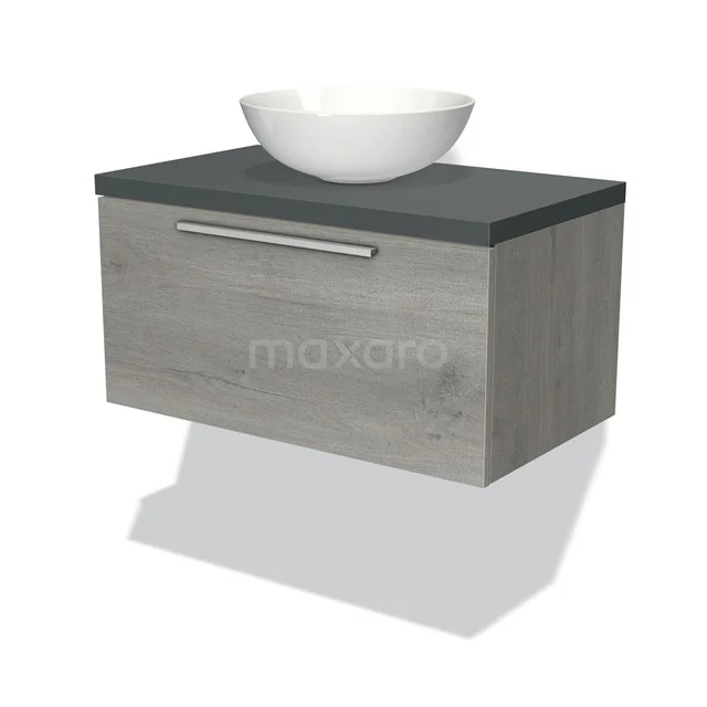 Modulo Plato Vanity units for countertop basin | 80 cm Grey oak Flat front Dark grey worktop 1 drawer BMK11-01619