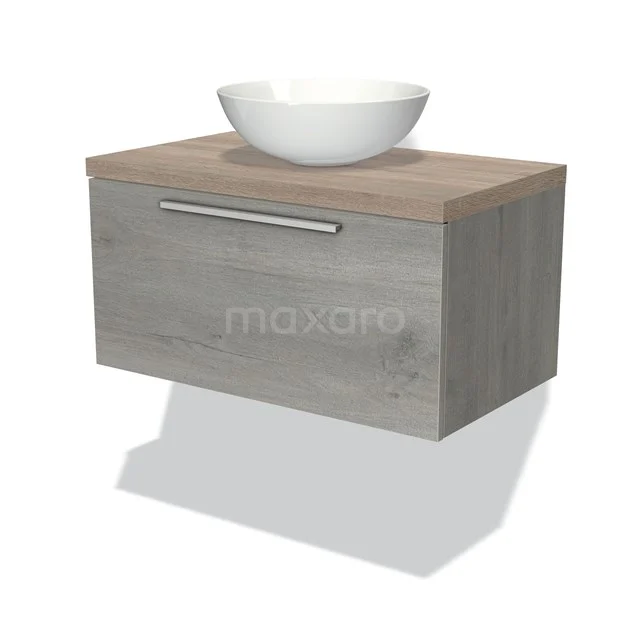 Modulo Plato Vanity units for countertop basin | 80 cm Grey oak Flat front Oak worktop 1 drawer BMK11-01623