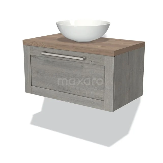 Modulo Plato Vanity units for countertop basin | 80 cm Grey oak Frame front Mid brown oak worktop 1 drawer BMK11-01630