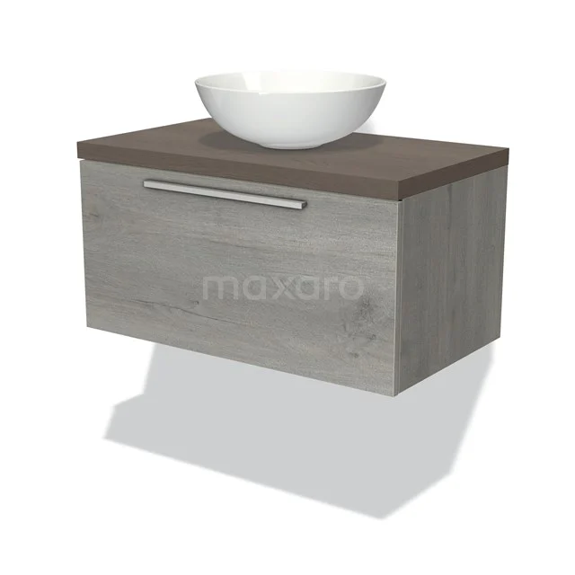 Modulo Plato Vanity units for countertop basin | 80 cm Grey oak Flat front Dark brown oak worktop 1 drawer BMK11-01631