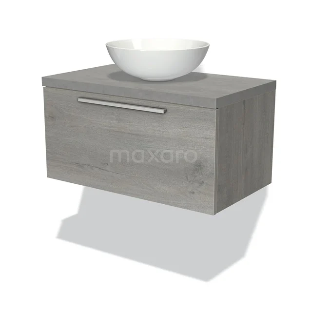 Modulo Plato Vanity units for countertop basin | 80 cm Grey oak Flat front Light grey concrete worktop 1 drawer BMK11-01633