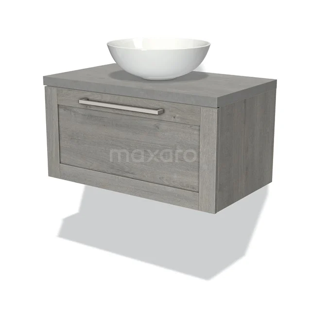 Modulo Plato Vanity units for countertop basin | 80 cm Grey oak Frame front Light grey concrete worktop 1 drawer BMK11-01634