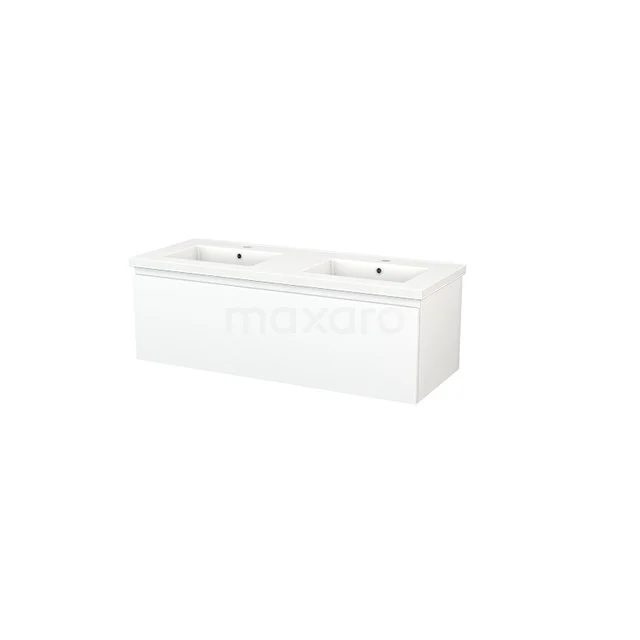 Modulo+ Waschtische | 120 cm Matt Weiß Grifflos front Keramik 1 Schublade BMP002115 Weißes Doppel-Waschtischmöbel aus Keramik, rechteckiges Design, ideal für moderne Bäder.