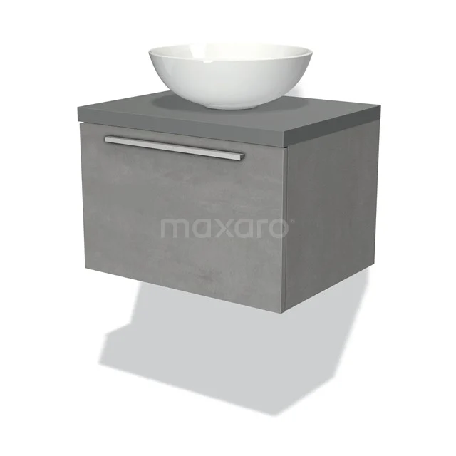 Modulo Plato Vanity units for countertop basin | 60 cm Light grey concrete Flat front Mid grey worktop 1 drawer BMK11-01690
