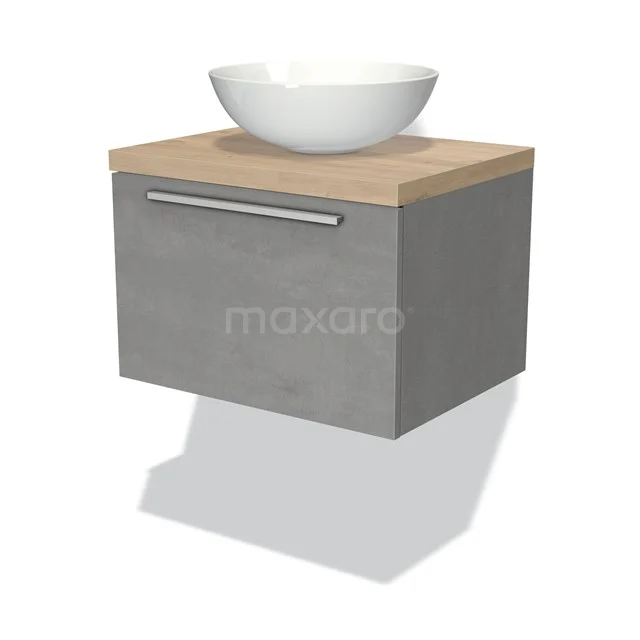 Modulo Plato Vanity units for countertop basin | 60 cm Light grey concrete Flat front Light brown oak worktop 1 drawer BMK11-01697
