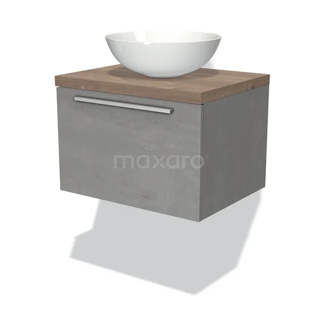 Modulo Plato Vanity units for countertop basin | 60 cm Light grey concrete Flat front Mid brown oak worktop 1 drawer BMK11-01698