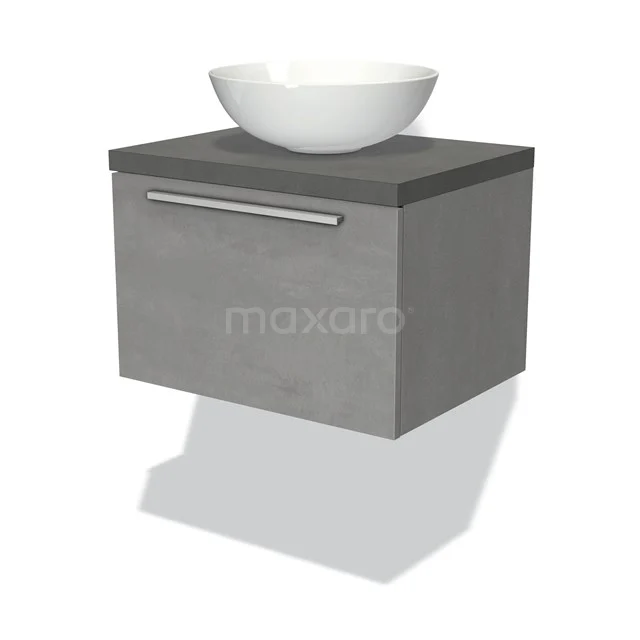 Graue Badmöbelset mit Waschbecken aus Keramik, modernes hängendes Design, ausgestattet mit einem schlichten metallischen Haltegriff.