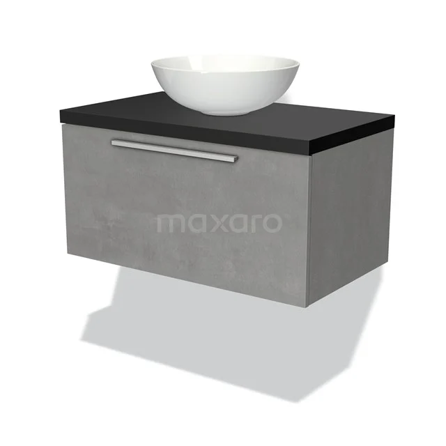 Modulo Plato Vanity units for countertop basin | 80 cm Light grey concrete Flat front Matte black worktop 1 drawer BMK11-01702