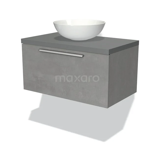 Modulo Plato Vanity units for countertop basin | 80 cm Light grey concrete Flat front Mid grey worktop 1 drawer BMK11-01703