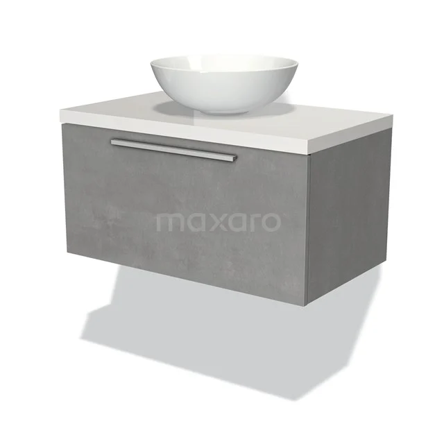 Modulo Plato Vanity units for countertop basin | 80 cm Light grey concrete Flat front High-gloss white worktop 1 drawer BMK11-01704